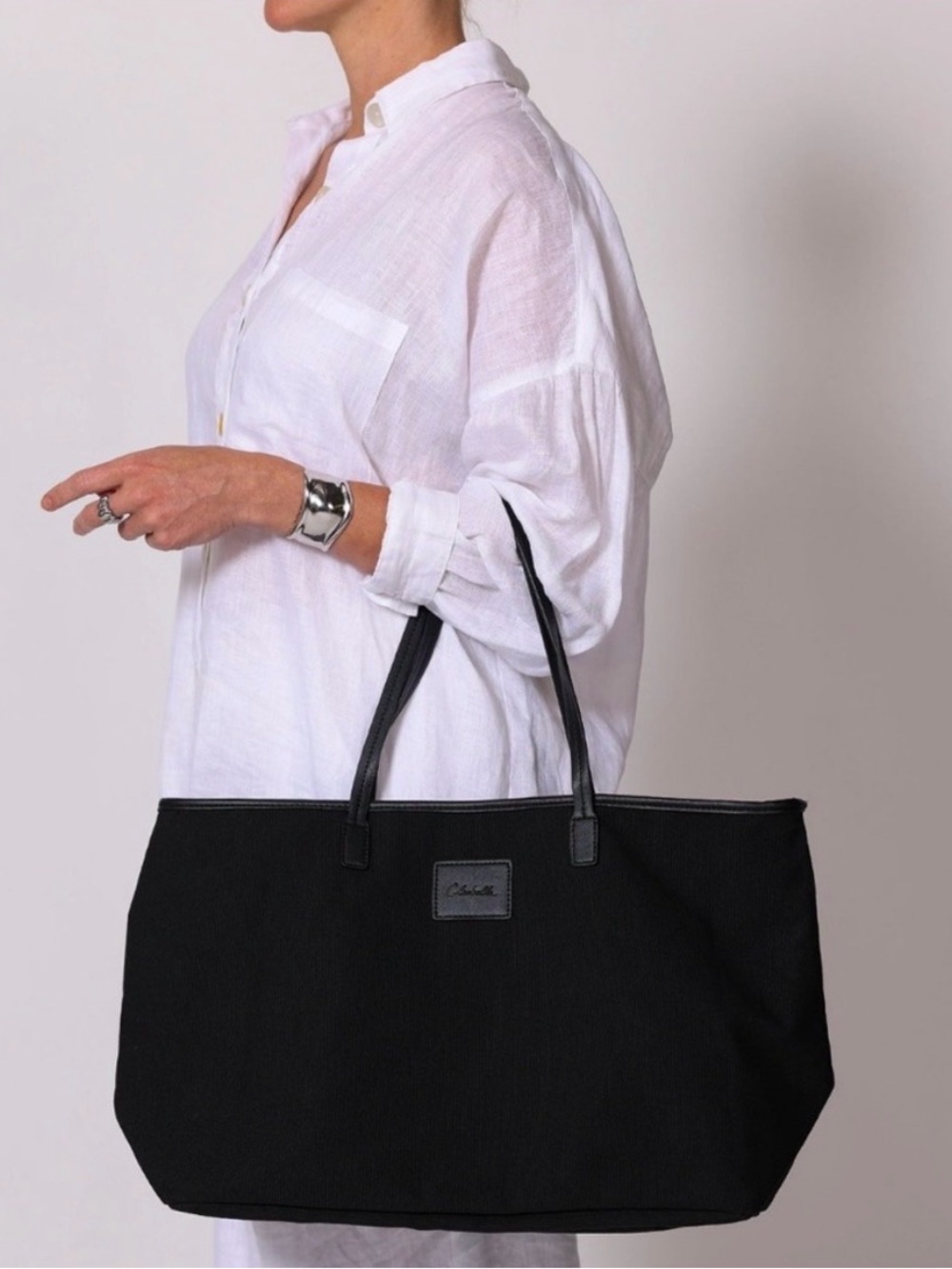 Cleobella Black Canvas Tote Bag with Leather Handles - perfect beach bag
